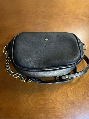 PETA + JAIN Black Leather Crossbody Bag with Gold Chain Accent